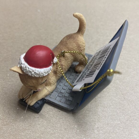 Kurt Adler Lap Top Cat Ornament Orange Tabby Mouse Manager NWT green eyes - Picture 2 of 8